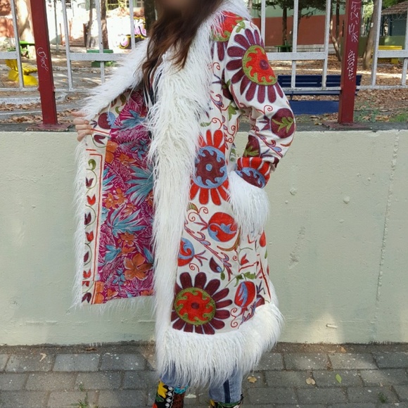 handmade Jackets & Blazers - Suzani Embroidered Shearling Lined Coat